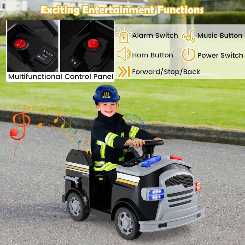 12V Kids Electric Ride On Car with Steering Wheel, Pedal, Music, Safety Belt and Toy Accessories - 19" × 34" × 20.5"