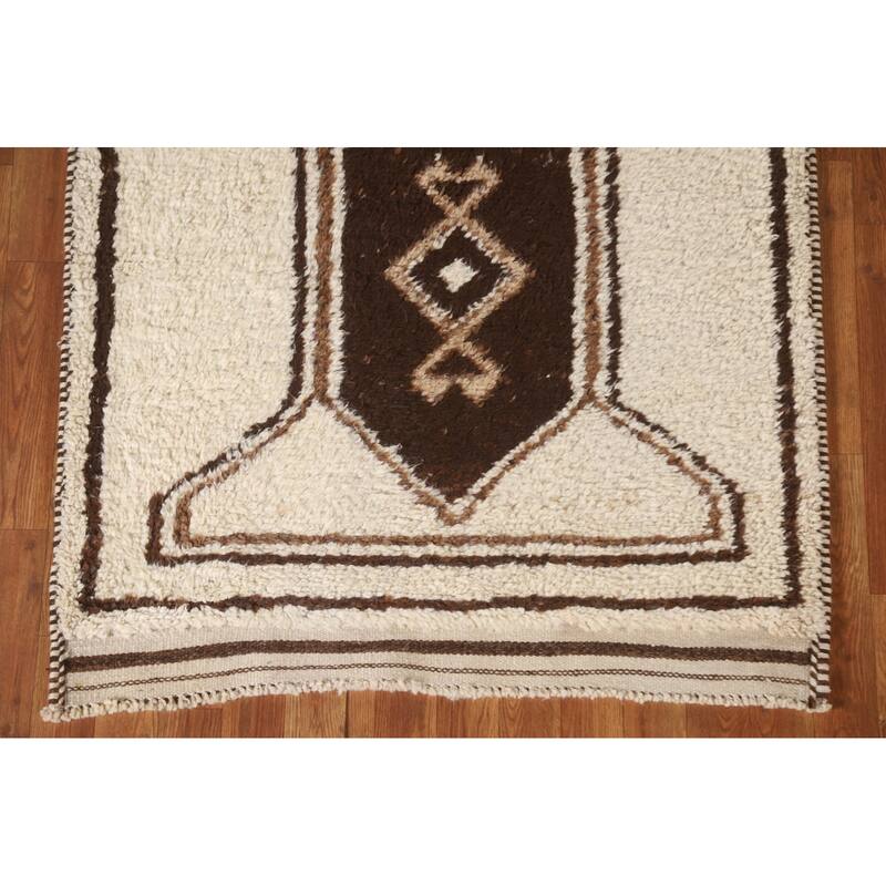 Anatolian Beige Tribal Turkish Runner Rug Handmade Wool Carpet - 3'7"x 10'4"