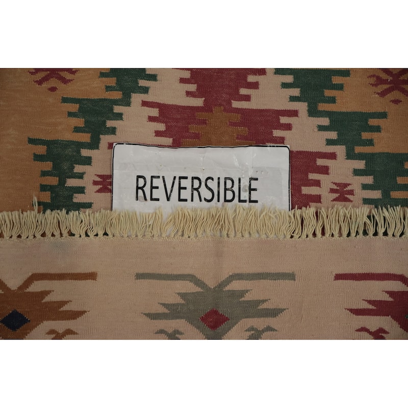 Hand Woven Oriental 100% Wool Carpet Southwestern Tribal Oranges & Rust Kilim Area Rug - 6' 4'' X 4' 4''