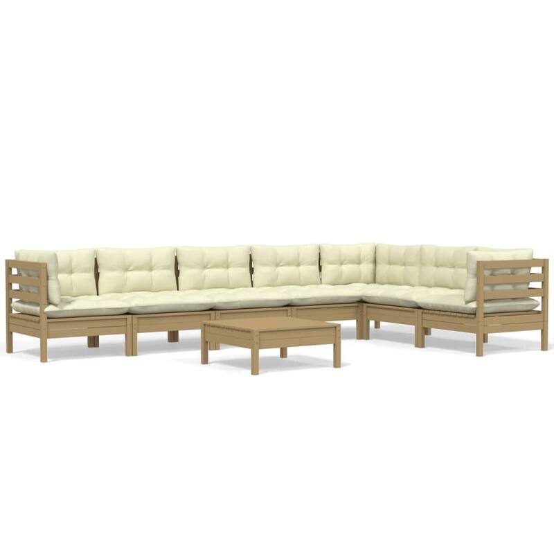 vidaXL Solid Pinewood Patio Lounge Set 9 Piece with Cushions Multi Colors