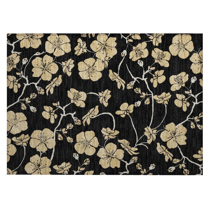 Machine Washable Indoor/ Outdoor Floral Zen Chantille Rug