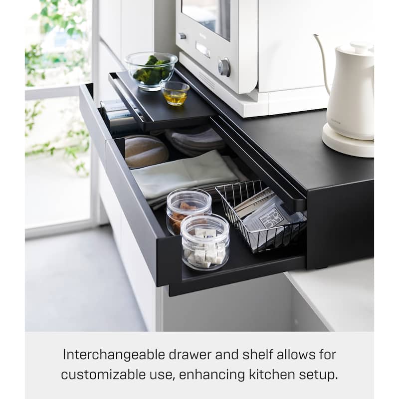 Yamazaki Home Countertop Drawer with Pull-Out Shelf - Wide, Steel - L 25.31 x W 31.5 x H 5.31 inches