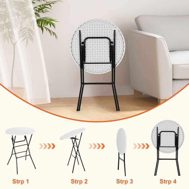 31.5'' Round Folding Picnic Table, Portable Waterproof Plastic Table with Detachable Legs for Indoor & Outdoor Events