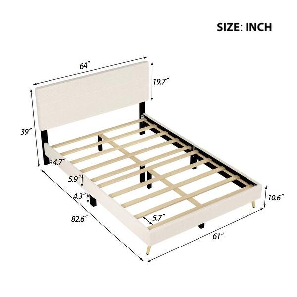 dimension image slide 1 of 2, Corduroy Queen Bed with Metal Legs and Headboard, No Box Spring