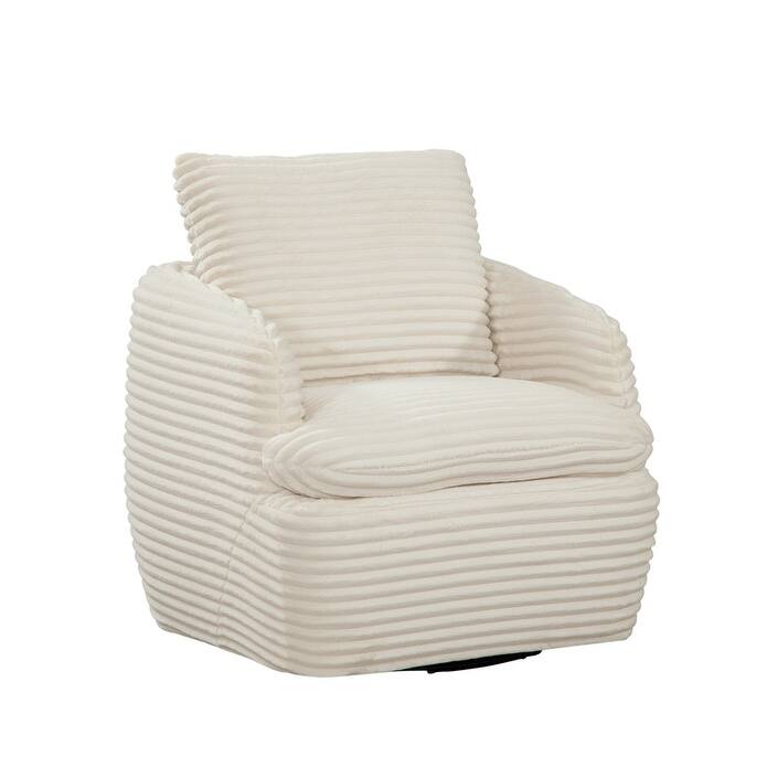 Grafton Home Ruthie 360 Swivel Arm Chair with Loose Pillow Back - Cream Soft Fluffy Corduroy