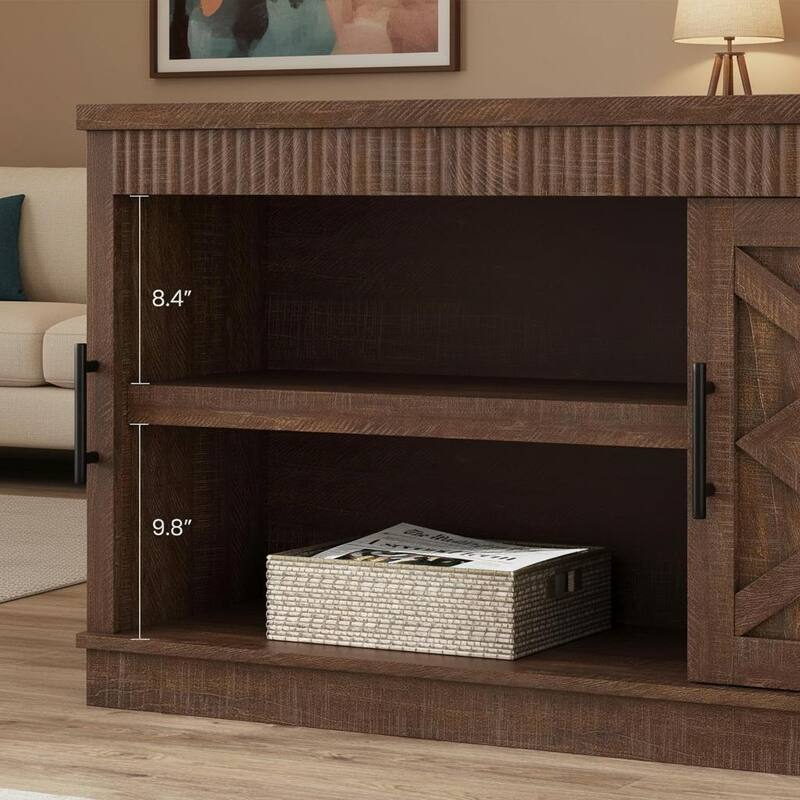 Fluted TV Stand, with 2 Door &Open Storage Shelf