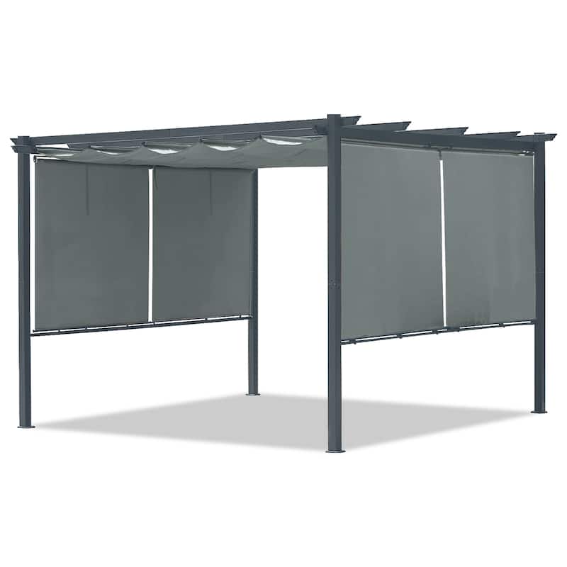 Aoodor 12' x 10' /12' x 12' Outdoor Retractable Canopy Pergola with 4 Pieces Roller Shade Curtain
