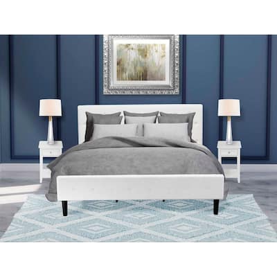 3-Piece Bed Set - Velvet Upholstered Platform Bed & Nightstand