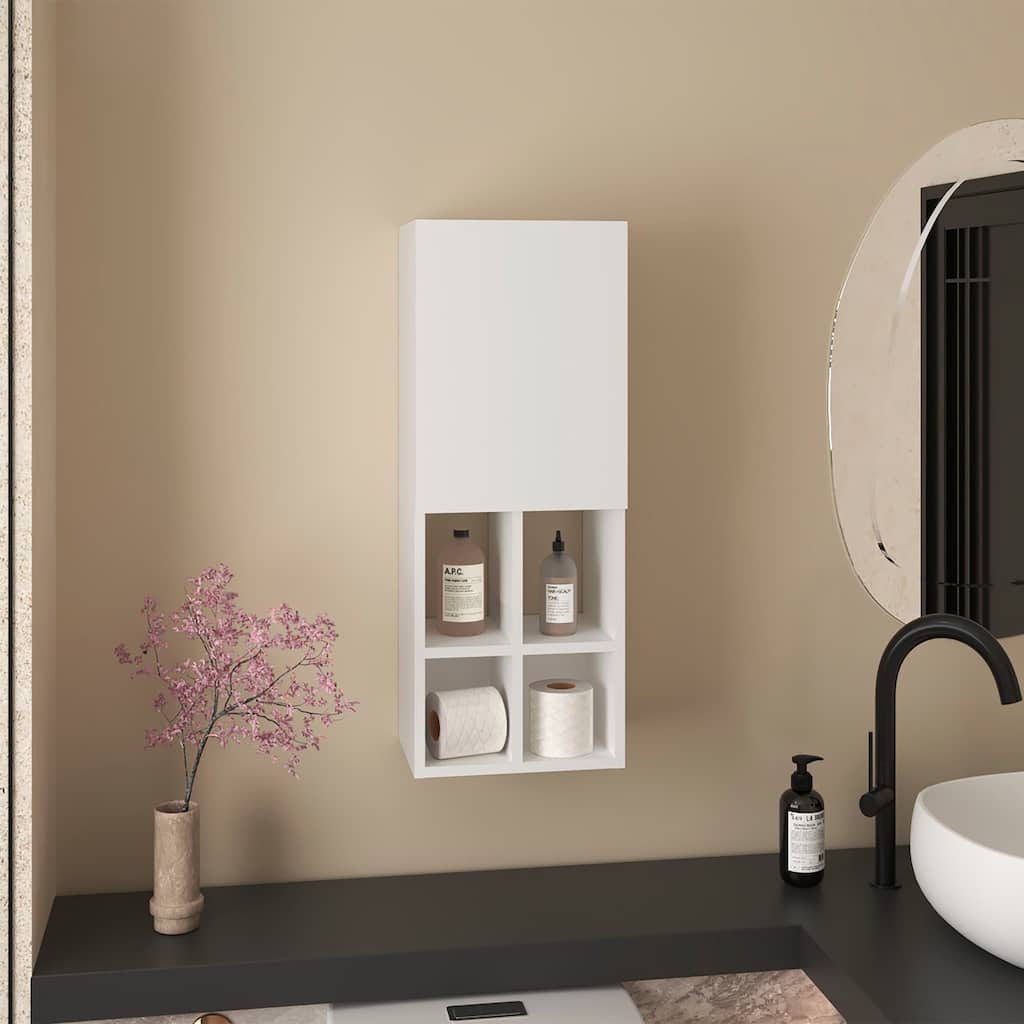 Wall Bathroom Cabinet,One Door,Organizer For Toiletries And Towels,White
