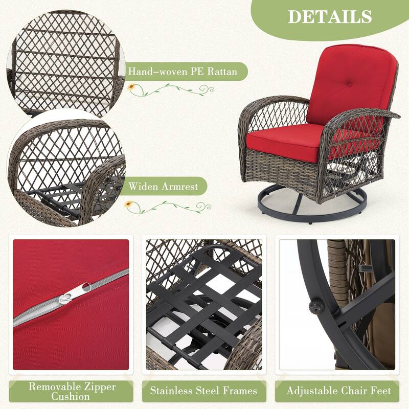 360° Swivel Rocking Patio Chairs Set with Thick Cushions & Tempered Glass Table | Indoor Living Room / Balcony| 3/5-Piece