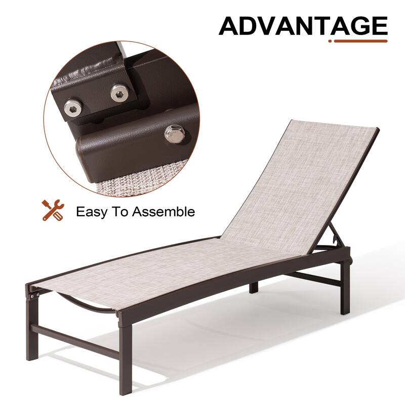 Outdoor Adjustable Aluminum Chaise Lounge Chairs for Patio Pool Terrace - See Picture