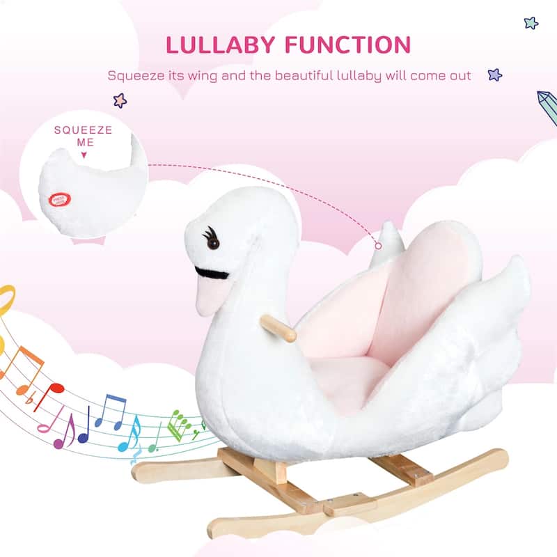 Plush Swan Rocking Horse with Wooden Base and Music for Toddlers 18 Months and Up - 23.5"L x 12.5"W x 21.75"H
