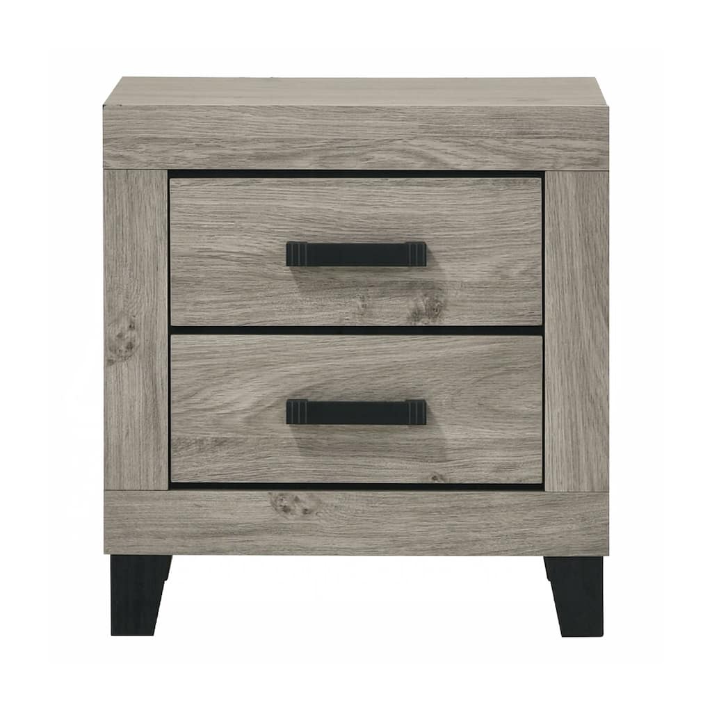 2 Drawers Wooden Nightstand with Metal Pulls in Light Gray