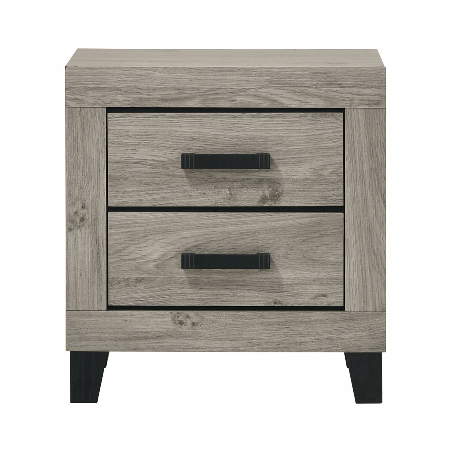 2 Drawers Wooden Nightstand with Metal Pulls in Light Gray