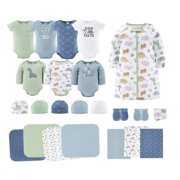 slide 1 of 1, The Peanutshell Baby Saurus 23-Piece Layette Gift Set in Blue/Green 0-3 Months - Blue