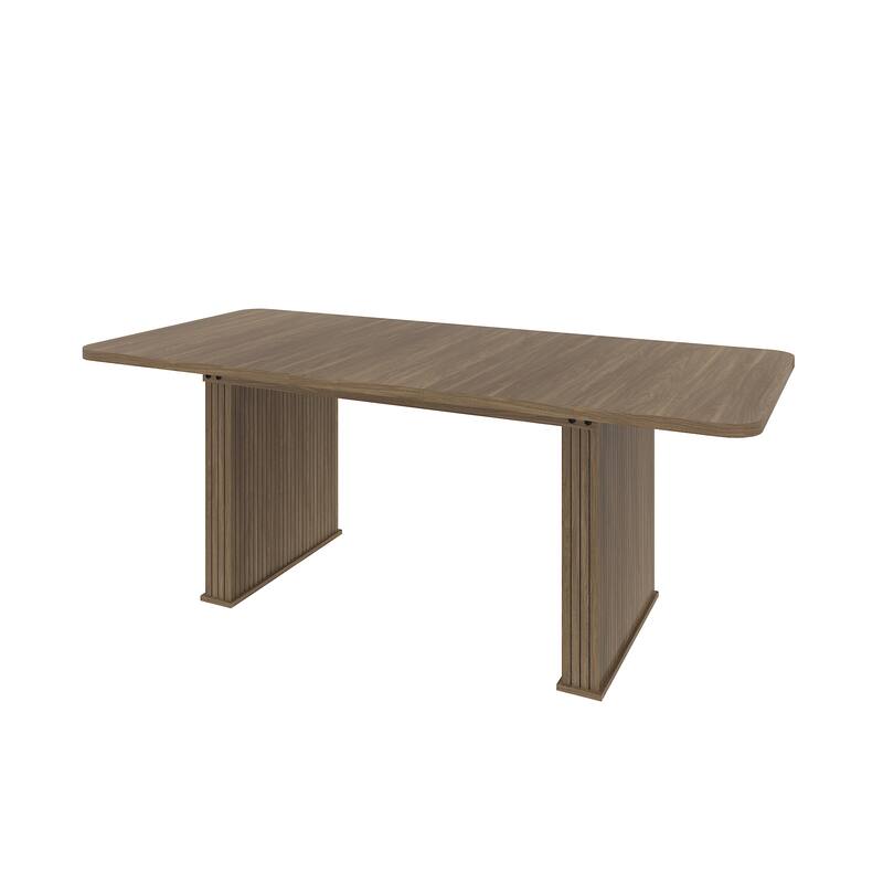 Modern Extendable Dining Table w/Double Pedestal, Wood Kitchen Table Seats 6-10 - N/A