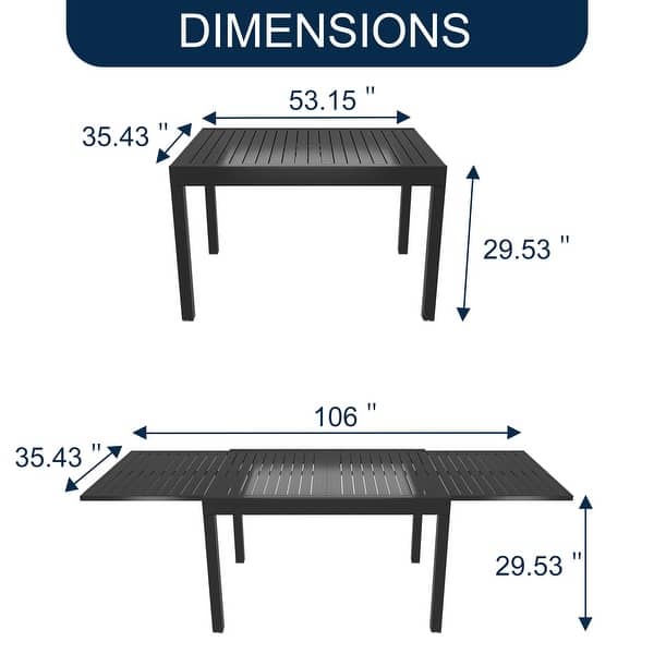 dimension image slide 0 of 2, Clihome 7 Pieces Outdoor Dining Set with 1 Extendable Dining Table, Swivel Chair
