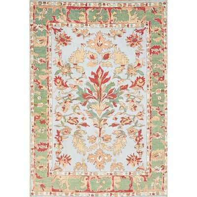 Hand Knotted Oriental 100% Wool Carpet Transitional Floral Navy Blue & Blues Oushak Area Rug - 9' 8'' X 8' 2''