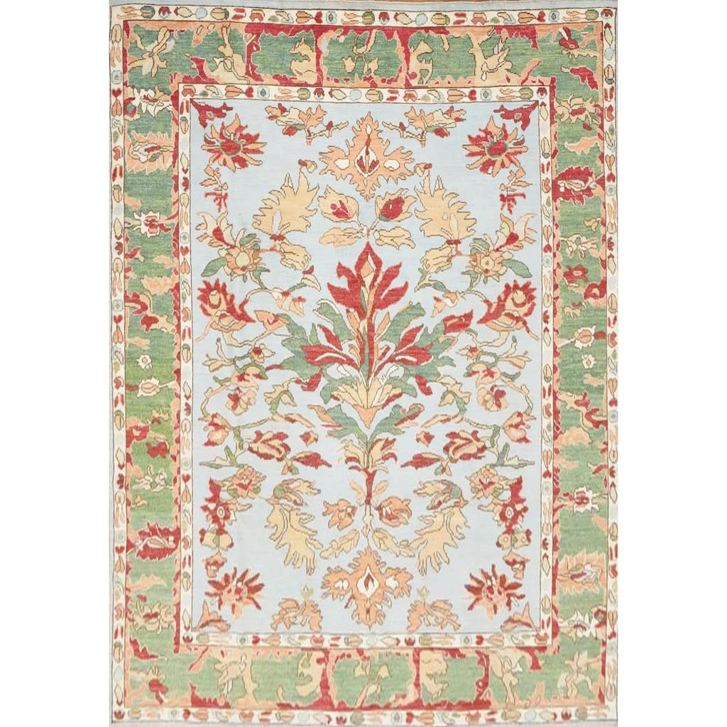 Hand Knotted Oriental 100% Wool Carpet Transitional Floral Navy Blue & Blues Oushak Area Rug - 9' 8'' X 8' 2''