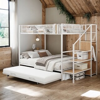 Twin Over Full Bunk Bed with Wardrobe,Trundle and Storage