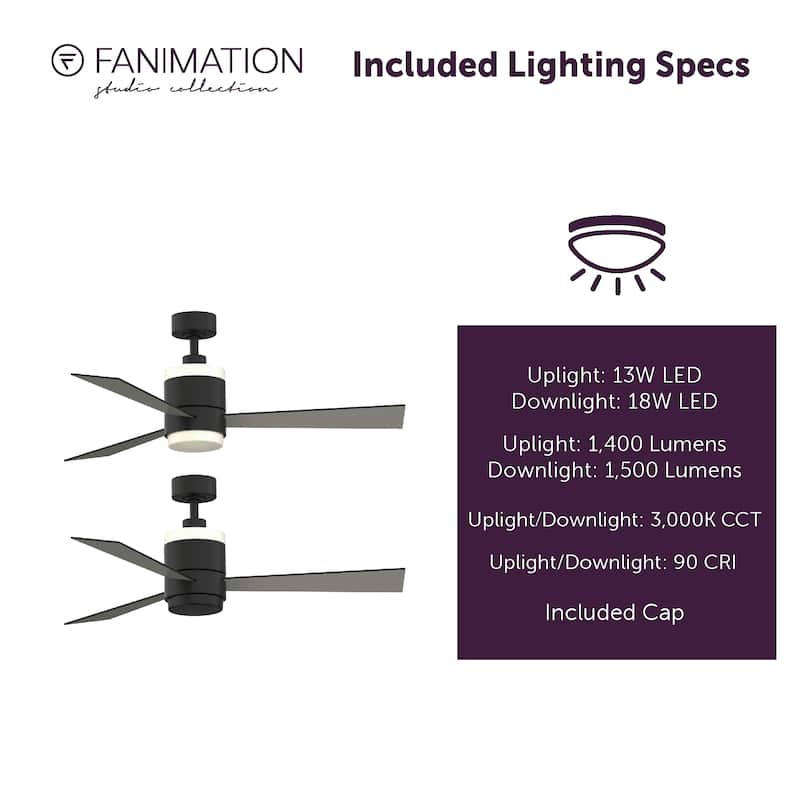 Fanimation Studio Collection Upright 48 inch Black Ceiling Fan with LED Light and Remote