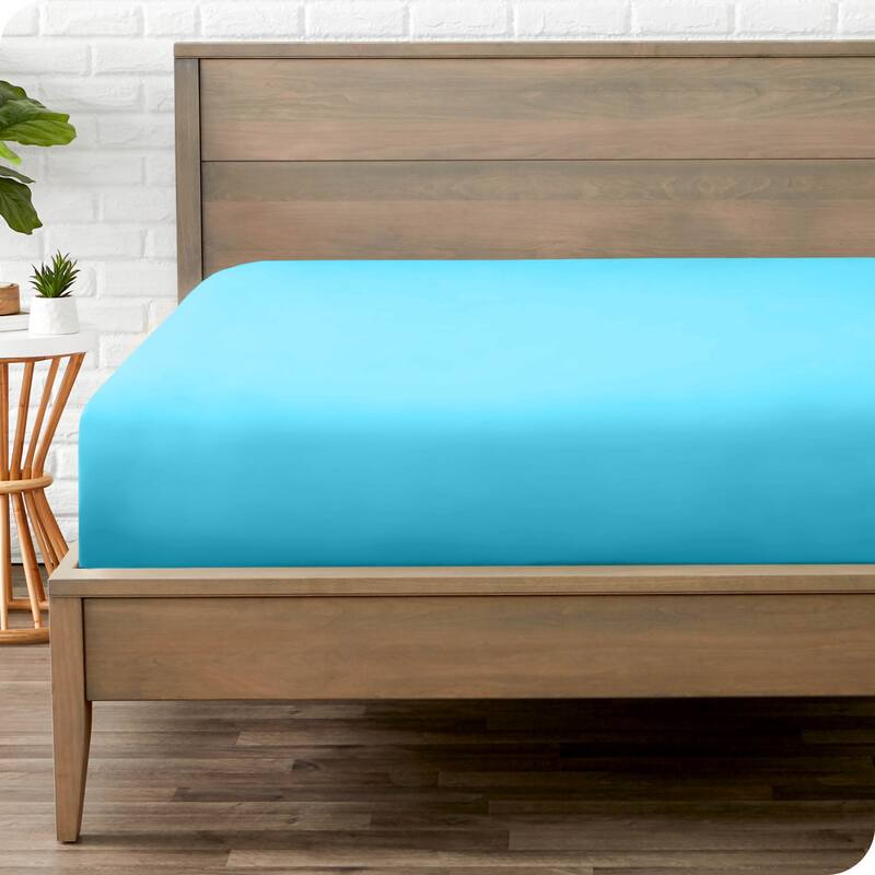 Bare Home Double Brushed Deep Pocket Fitted Sheet - Twin - Aqua