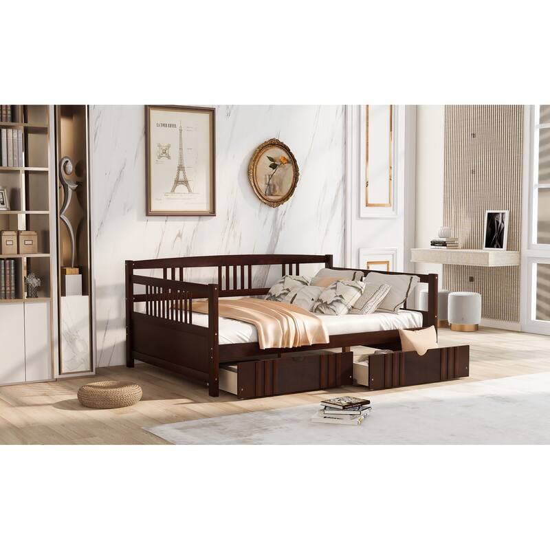 Full Size Daybed with Drawers, Space-Saving Wood Frame, No Box Spring Required, Elegant Design for Bedrooms and Living Rooms