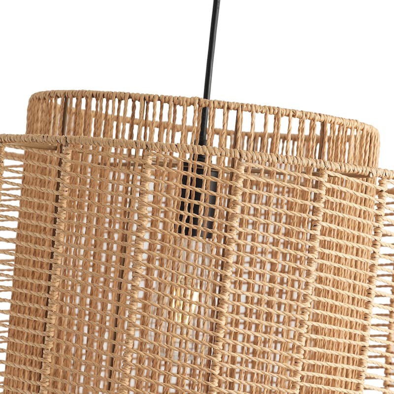 Farmhouse 1-Light Handmade Paper Rope Weaving Hanging Lamp for Living Room Bedroom