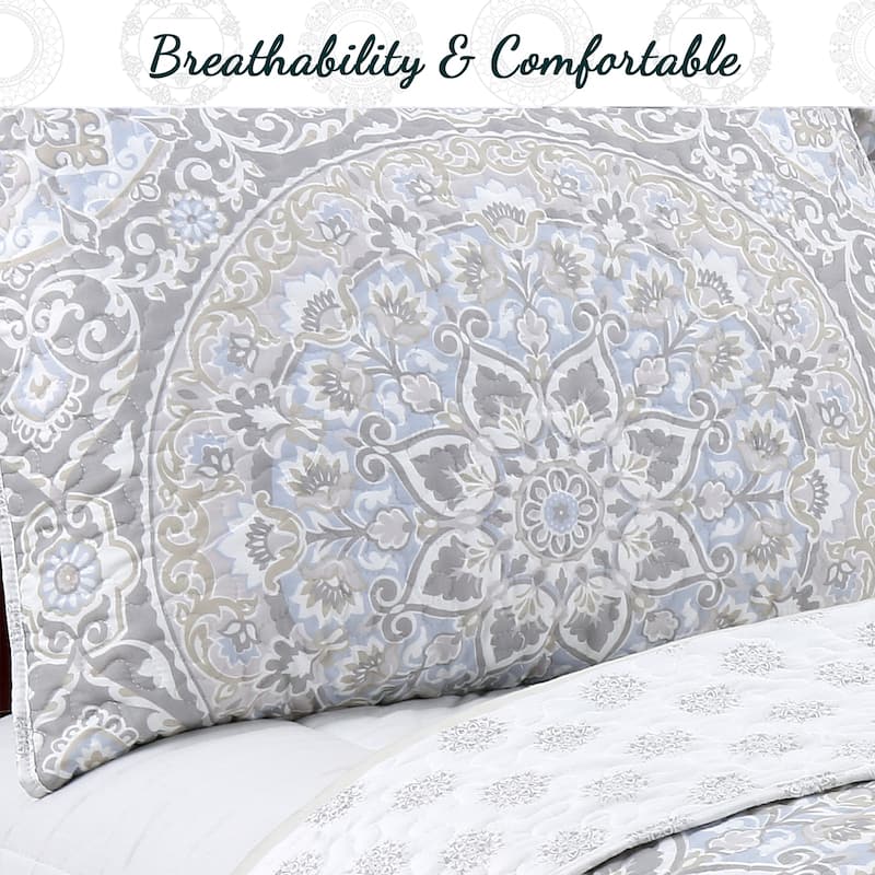 Cozy Line Venetia Grey Medallion 3-piece Quilt Bedding Set