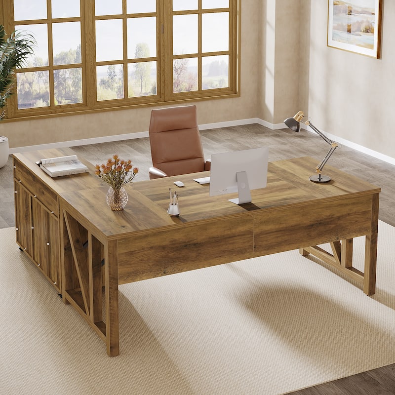 L Shaped Desk with Drawer Cabinet