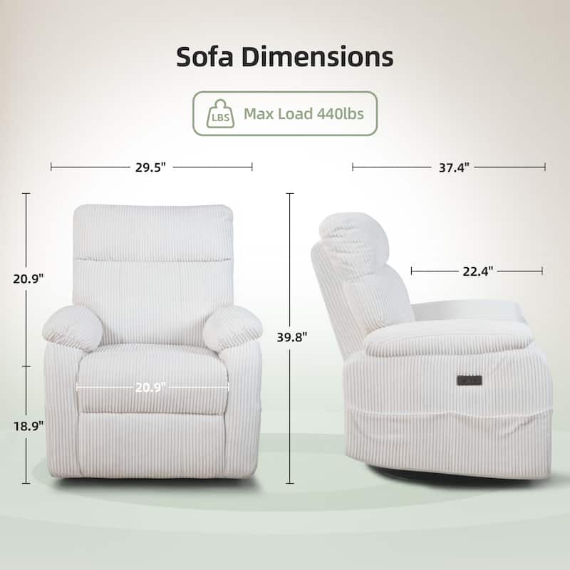 Zero Gravity Power Recliner Chair with USB Port - Electric Adjustable Backrest and Footrest, Ergonomic Design