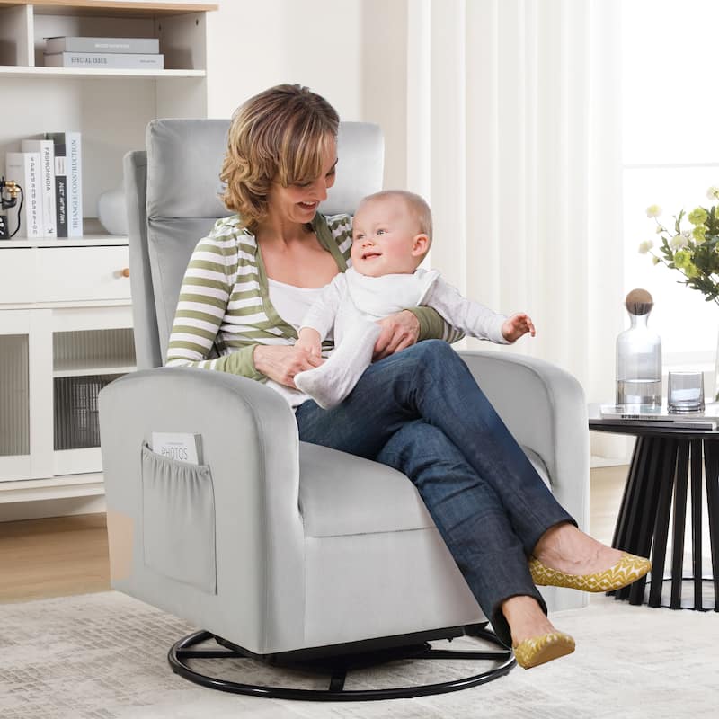 HOMYKA Swivel Glider Rocker Accent Chair for Nursery with Side Pocket