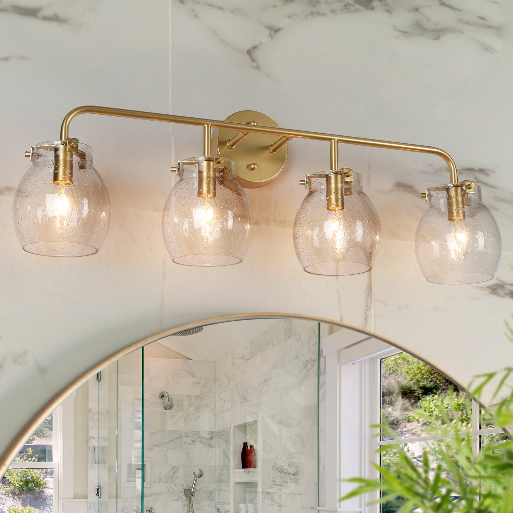 3/4-Light Modern Gold Bathroom Vanity Light Dimmable Seeded Glass Wall Sconces