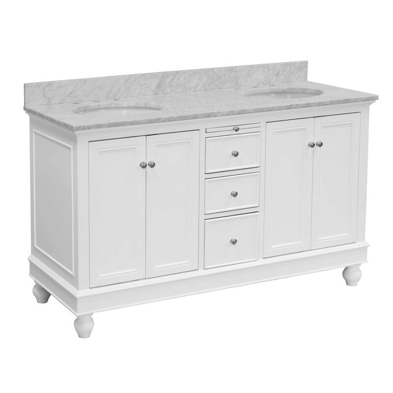 KitchenBathCollection Bella 60" Double Bathroom Vanity with Carrara Marble Top