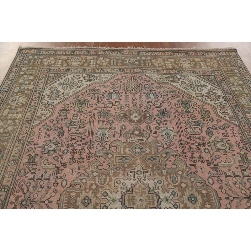 Hand Knotted Oriental 100% Wool Carpet Traditional Medallion Pink Tabriz Area Rug - 9' 5'' X 6' 5''