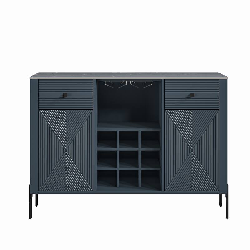 42" Modern Wine Cabinet with Metal Glass Rack and Drawers - 42" in Width