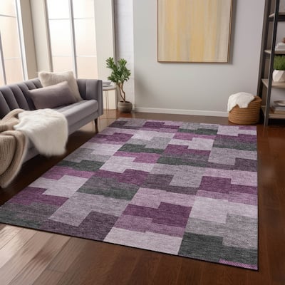 Machine Washable Indoor/ Outdoor Chantille Contemporary Blocks Rug