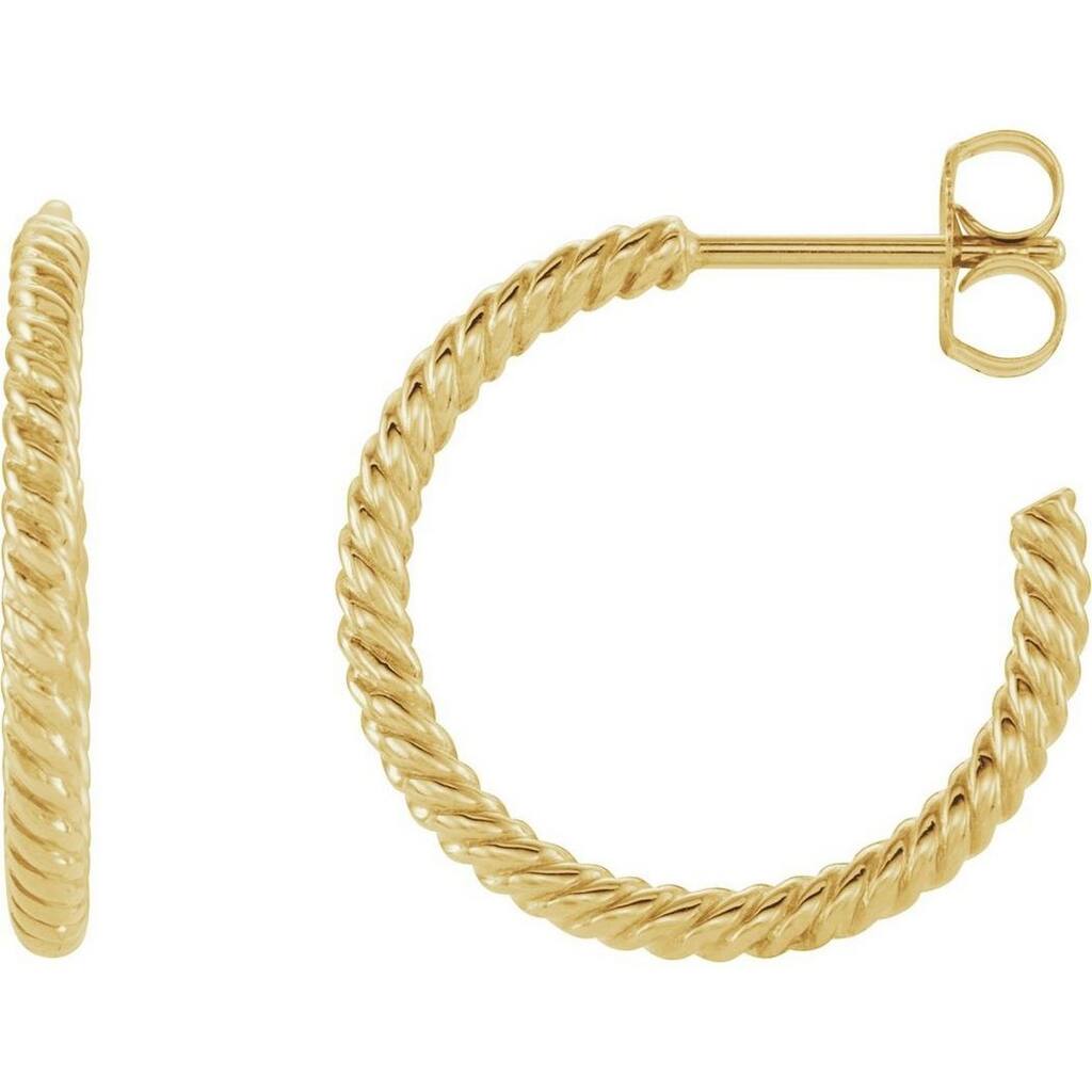 Curata 14k Yellow Gold 17mm Ribbed Rope Half Hoop Earrings