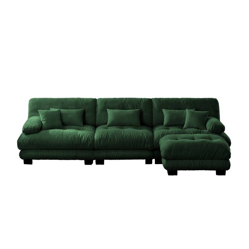 Modern Chenille Fabric Cloud Sectional Sofa Couch with Ottoman