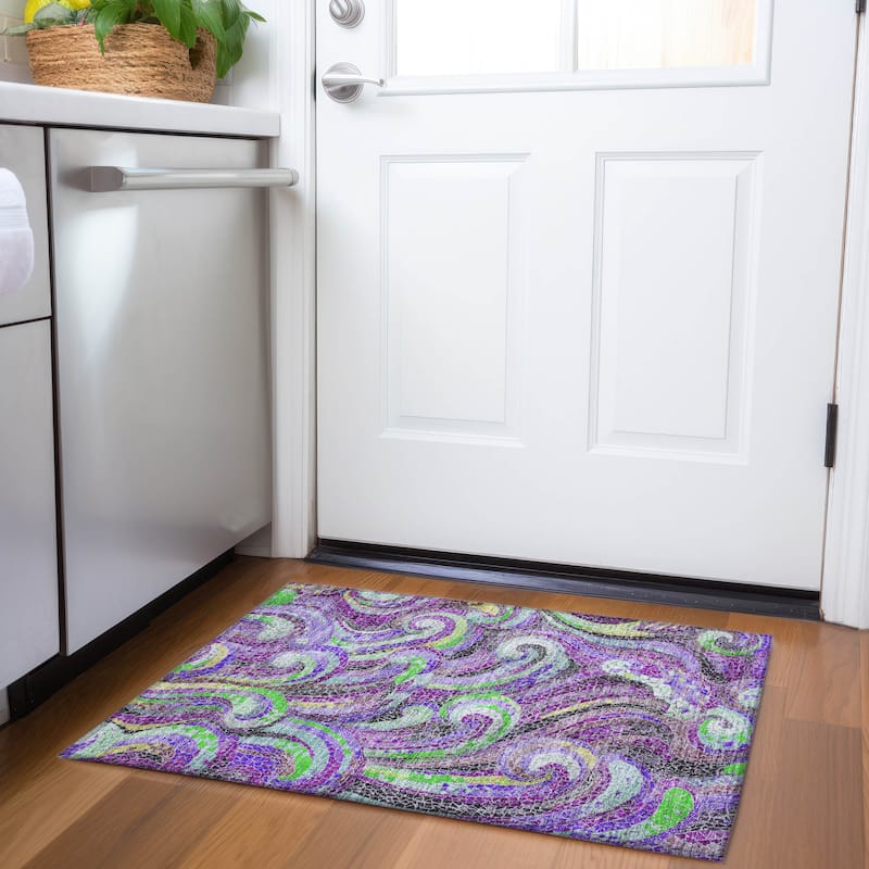 Premium Washable Super Soft Contemporary Mosaic Wave Mayfield Rug - Purple - 1' 8" x 2' 6" - Rectangle