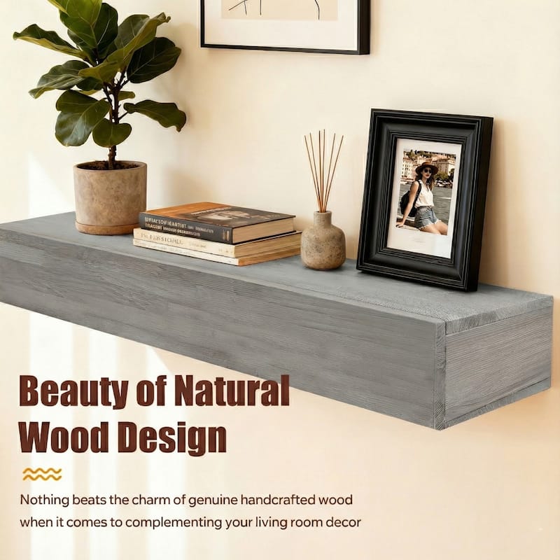 50LBS Capacity Rustic Wood Wall-Mounted Floating Shelf - Grey - 72" 