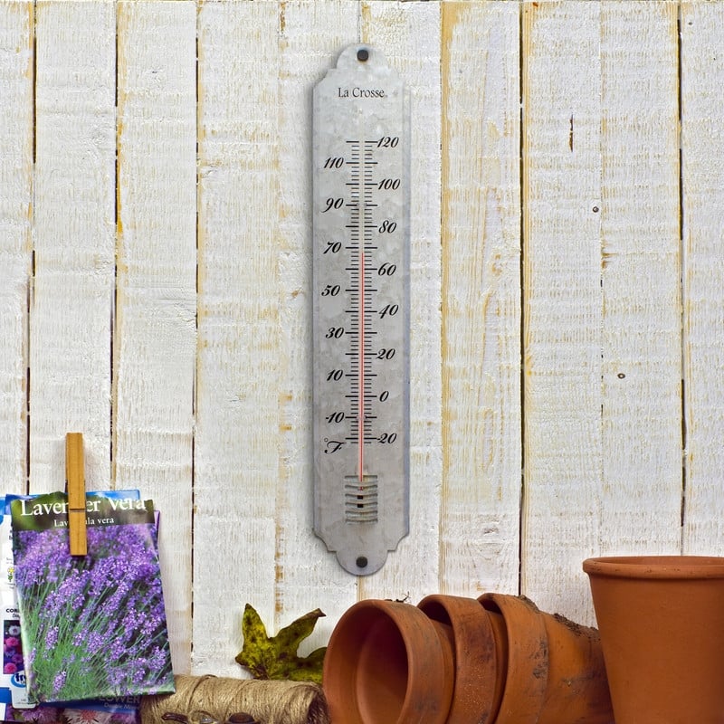 La Crosse 204-1550 19.50" Galvanized Metal Analog Vertical Thermometer