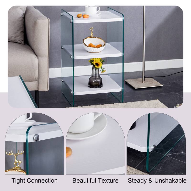 Triple Layer MDF Coffee Table with Tempered Glass Legs, Simple Design and Storage Function