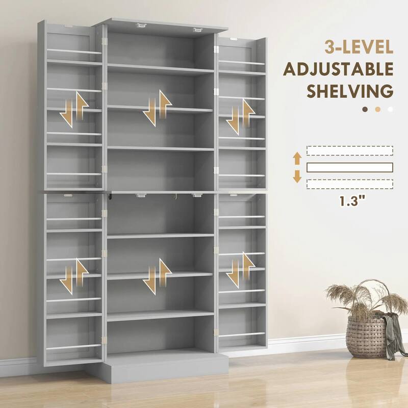 65" Kitchen Cabinet, Pantry Cabinet with 4 Doors and 16 Door Shelves