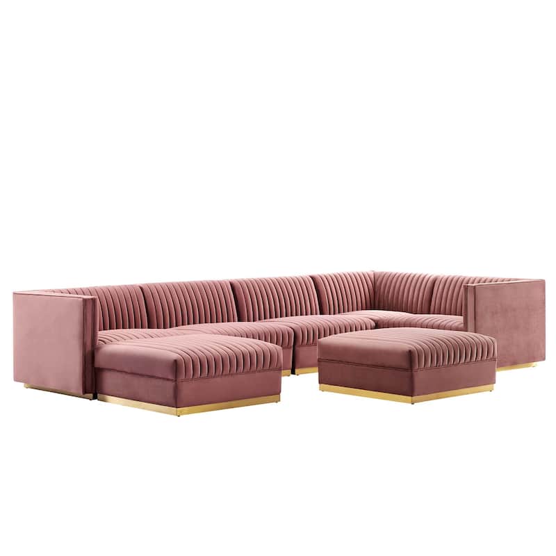 Sanguine Channel Tufted Performance Velvet 7-Piece Right-Facing Modular Sectional Sofa