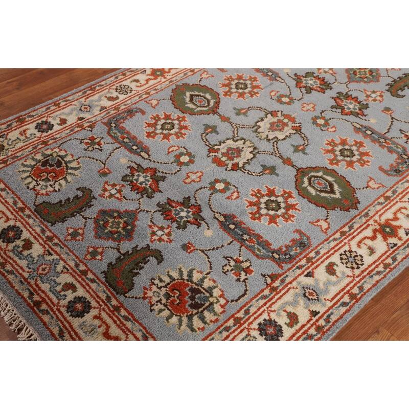 Light Blue Floral Oushak Oriental Accent Rug Handmade Wool Carpet - 4'1" x 6'0"