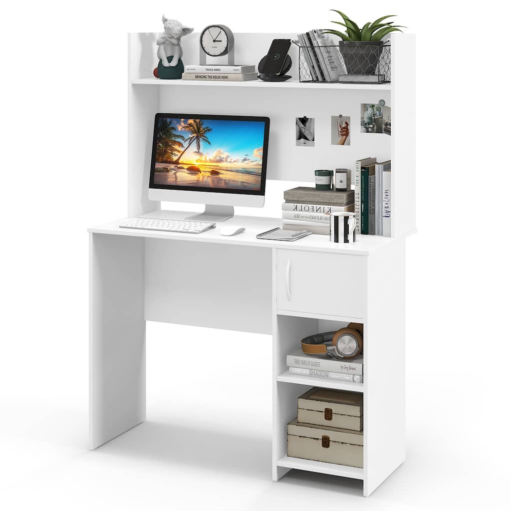 Gymax Computer Desk Home Office Desk w/ Raised Display Shelf & 2 Open