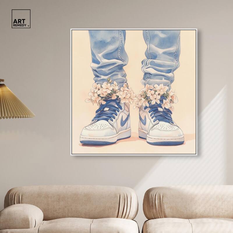 Gentle Blue Sneakers and Flowers Canvas by Art Remedy