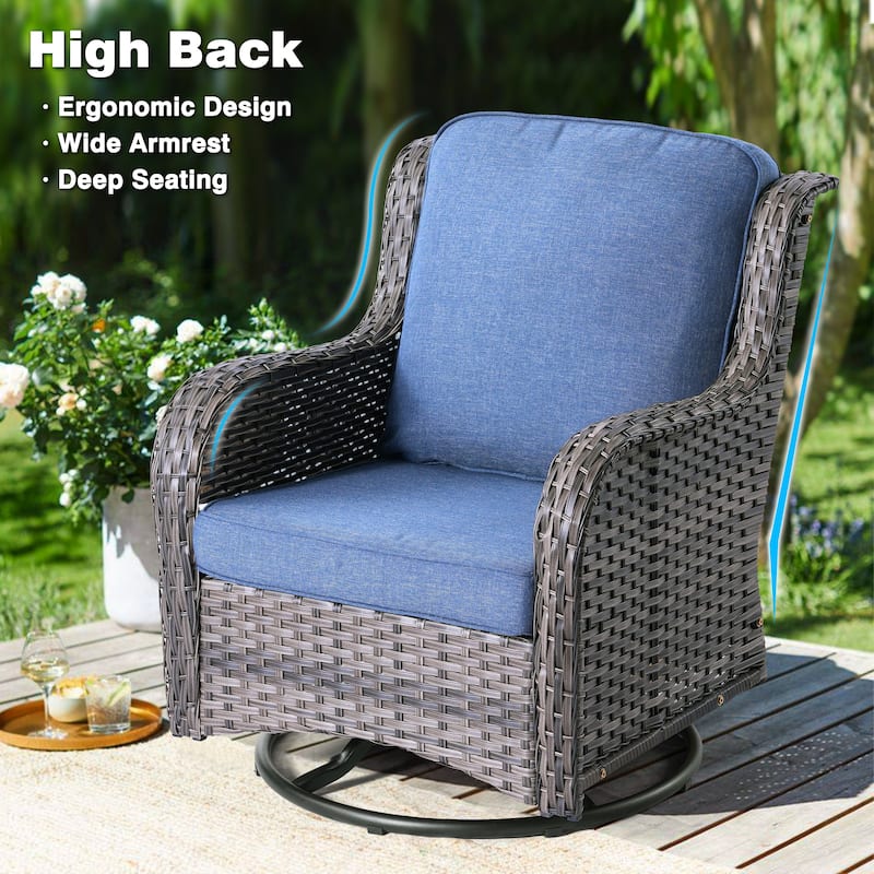 OVIOS 3-piece Patio Wicker Swivel Chair Set