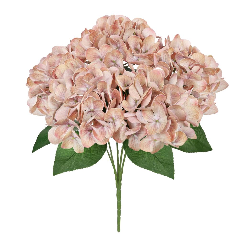Set of 2 Natural Touch Brown Blush Artificial Hydrangea Flower Stem Bush Bouquet 17in - 17" L x 11" W x 11" DP